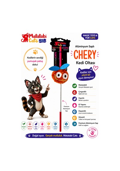 Matatabi Cats Chery Alüminyum Saplı Kedi Oltası Matatabi,çıngırak Ve Özel Hışırtı İçerir.özel Kumaş
