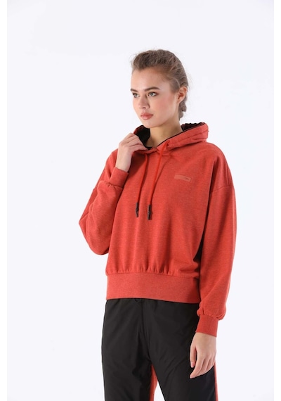 Maraton Sportswear Oversize Kadın Kapşonlu Uzun Kol Basic Kiremit Sweatshirt 20335-kiremit