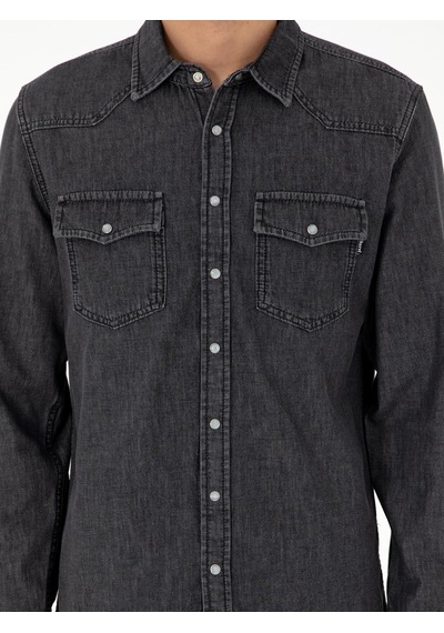 Cacharel Antrasit Regular Fit Jean Gömlek Gri