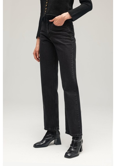 Saade Kadın Yüksek Bel Mary Vintage Straight Fit Jean Pantolon Antrasit