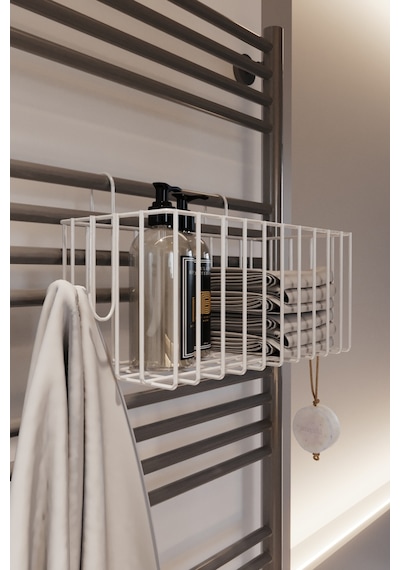 Kancalı Banyo Havlupan Askısı Fönlük Havluluk Banyo Aksesuarı Düzenleyici Banyo Rafı Beyaz