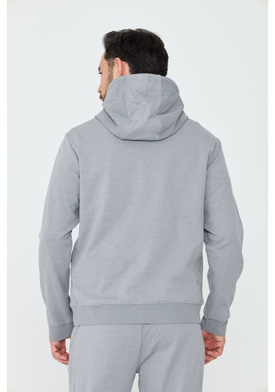 White Stone Gri Kapüşonlu Yarım Fermuarlı Yandan Cepli Erkek Sweatshirt Grey