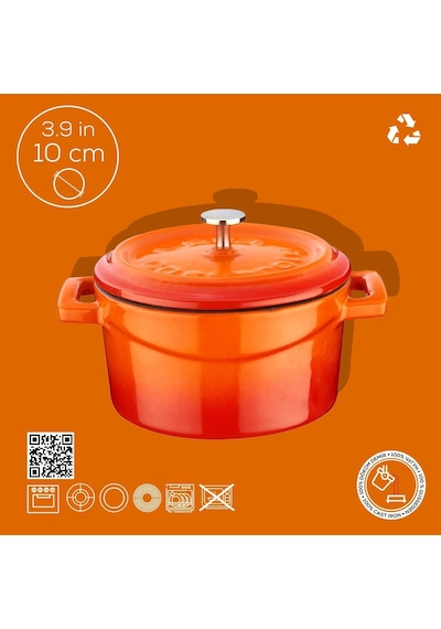 Lexroo Metal Döküm Mini Tencere, 10 Cm, 0.35 L Hacim, Turuncu
