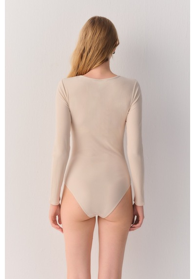 Suwen Fine Rib Modal Ribanalı Body St6004612036 Ekru