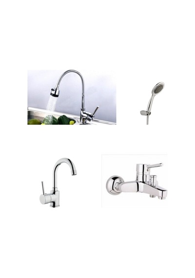 Erce Delta Banyo spiralli Evye lavabo Bataryası ve Duş Takımı Krom