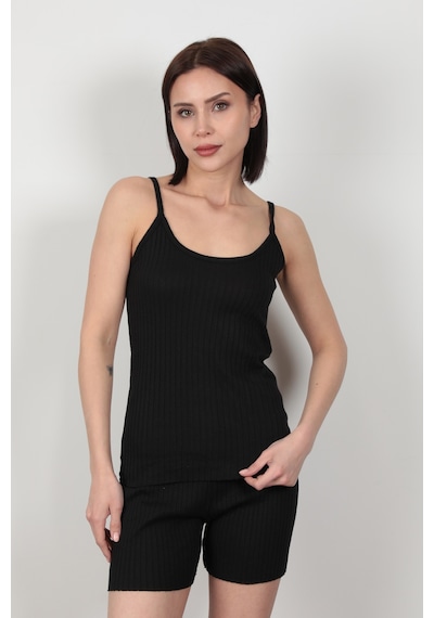 Giysa İp Askılı Şortlu Kaşkorse Kadın Pijama Takımı  - 6015 Siyah