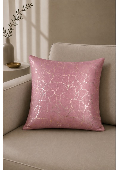 Soho Kumaş Altın Varak Desenli Dekoratif 4'lü Kırlent Yastık Kılıfı Seti 42 x 42 CM Gül Kurusu