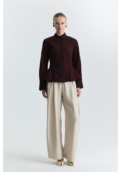 Antioch Peplum Poplin Gömlek Bordo
