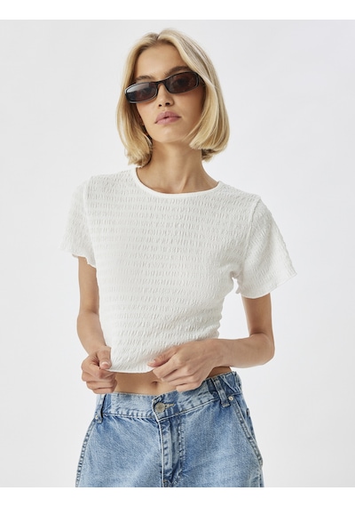 Koton Dokulu Tişört Kısa Kollu Bisiklet Yaka Slim Fit Beyaz 4sak50783ek Beyaz