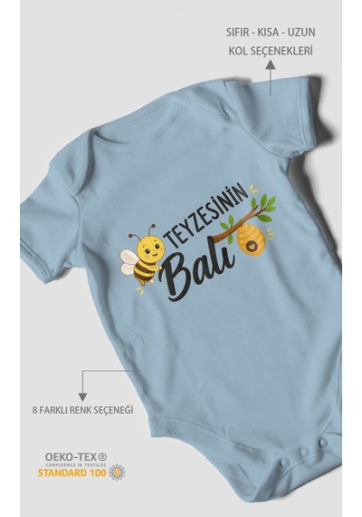 Morivokids Teyzesinin Balı Kısa Kollu Bebek Body %100 Pamuk Zbn225-kk Bebe Mavisi