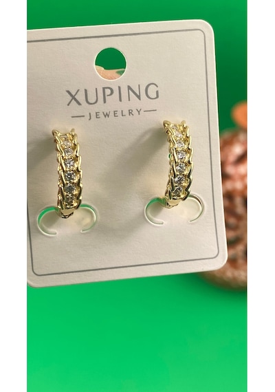 Xuping Gold Renk Burgu Model Zirkon Taşlı Halka Çelik Kadın Küpe Gold