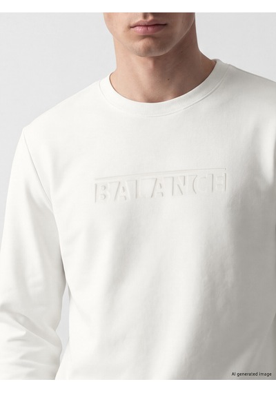 Lcwaıkıkı Classic Beyaz Bisiklet Yaka Kabartma Baskılı Erkek Sweatshirt