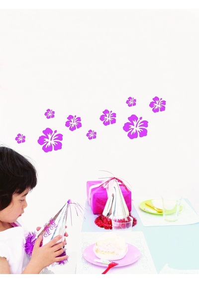 Lexroo Duvar Süsü Sticker Pembe Çiçekli Şeffaf Filmli Pvc