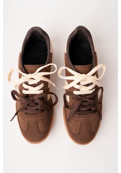Muggo Taupe Çift Bağcıklı Günlük Kadın Sneaker Spor Ayakkabı Kahverengi