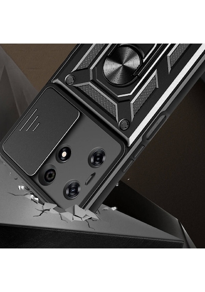 Nourthkiingdom Tecno Spark 10 Pro Kılıf Magnetik Standlı Kamera Korumalı Nrtk Sürgülü Vega Kapak - Siyah Siyah