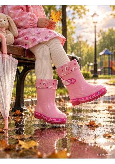 Mini Bonito Kız Çocuk Prenses Desenli İçi Astarlı Kaymaz Tabanlı Kışlık Yağmur Çizmesi Beyaz - Pembe Mini Bonito Kız Çocuk Prenses Desenli İçi Astarlı Kaymaz Tabanlı Kışlık Yağmur Çizmesi Beyaz - Pembe