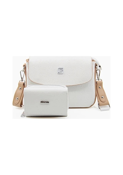 Just Polo Kadın Ayarlanabilir Askılı Şık El & Omuz Çantası Ve Cüzdanı Kombin Shopper Beyaz - Taba