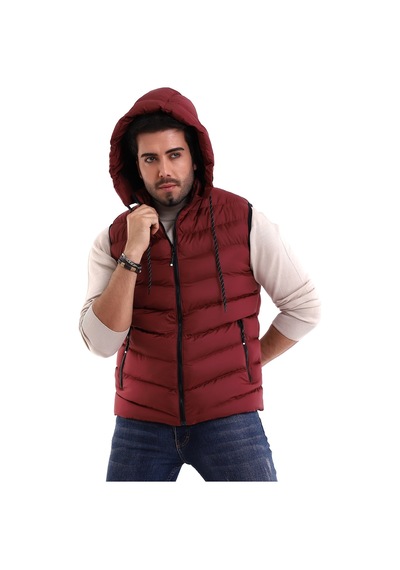 Euromoda Everest Jel Dolgu Çıkartılabilen Fermuarlı Kapüşonlu Erkek Şişme Yelek Bordo