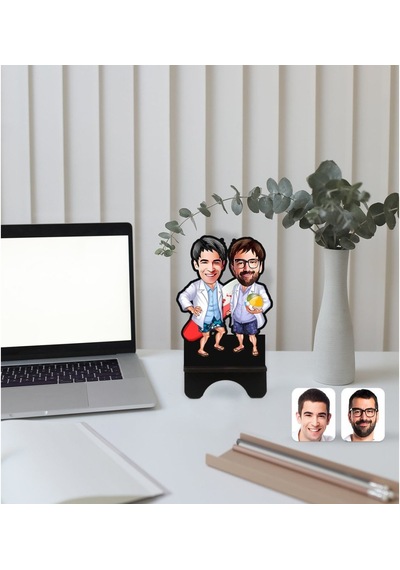 Kişiye Özel Kankalar Karikatürlü Ahşap Biblo Telefon Standı-2