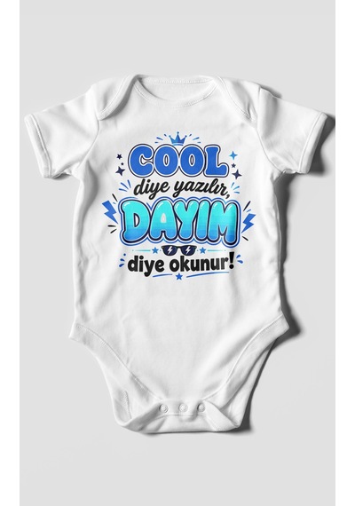 Morivokids Cool Diye Yazılır Dayım Diye Okunur Kısa Kollu Bebek Body %100 Pamuk Beyaz
