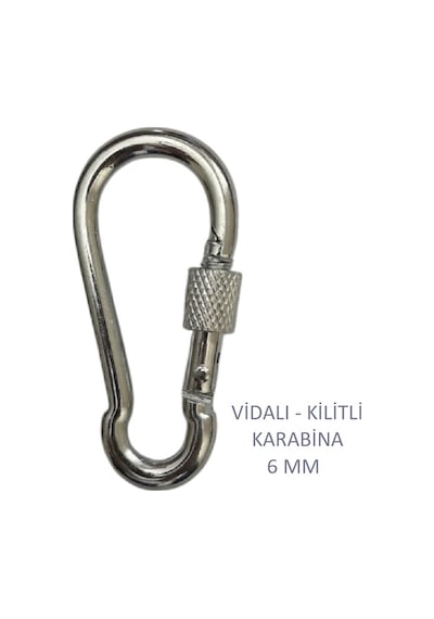 Galvanizli Vidalı Kilitli Karabina, 6 Mm, Askı, Çengel, Kanca, Anahtarlık 4 Adet