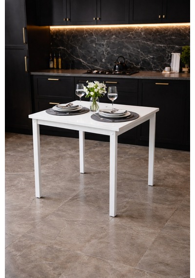 Beyaz Mutfak Masası, Yemek, Bahçe Masası, Metal Ayaklı, 60x60 Masa