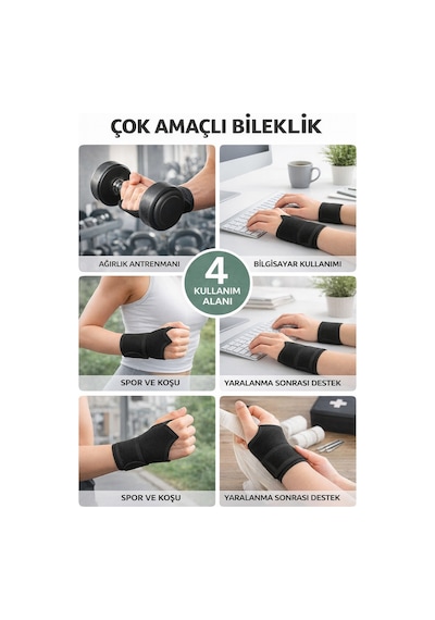 Başparmak Destekli Ayarlanabilir Bilek Bandajı - El Bilek Ateli Siyah Bandaj Fitness Spor2 Adet