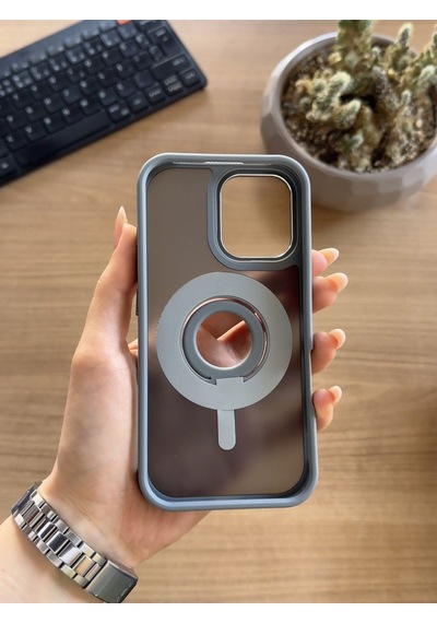 Apple iPhone Uyumlu 16 Standlı Ve Yüzüklü Magsafe Kılıf Soocase721 Gri