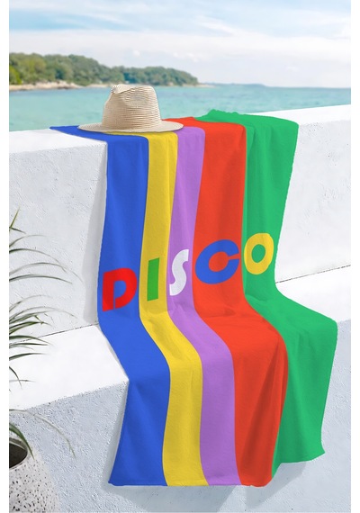 Renkli Çizgili Retro Disco Tipografik Plaj Havlusu-modern Pop Art Çok Hızlı Kuruyan Mikrofiber Havlu Eski Leylak