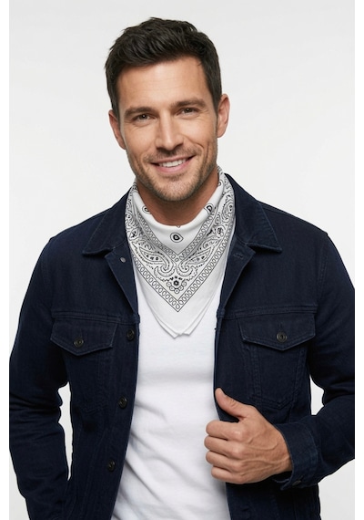 Mollycrush Unisex Beyaz Şal Desenli Fular Günlük Saç Aksesuarı, Boyunluk Ve Outdoor Bandana Beyaz