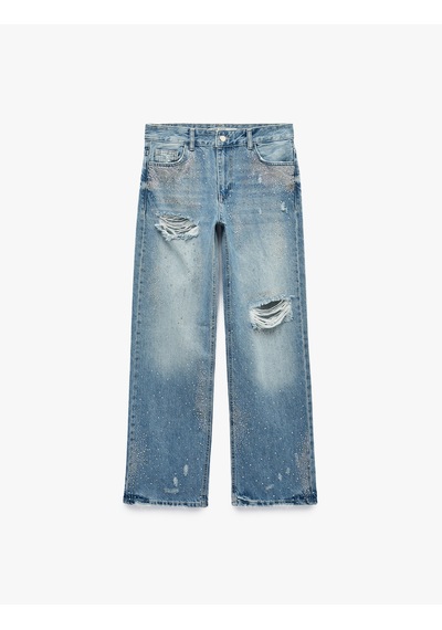 Koton Taşlı Yıpratma Detaylı Cepli Düğmeli Düz Paça Denim Pantolon - Longer Straight Fit Jeans Açık İndigo 7wal40136md Koton Taşlı Yıpratma Detaylı Cepli Düğmeli Düz Paça Denim Pantolon - Longer Straight Fit Jeans Açık İndigo 7wal40136md