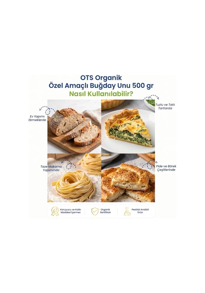 Ots Organik Özel Amaçlı Buğday Unu 500 gr (Organik Sertifikalı, Pestisit Analizli)