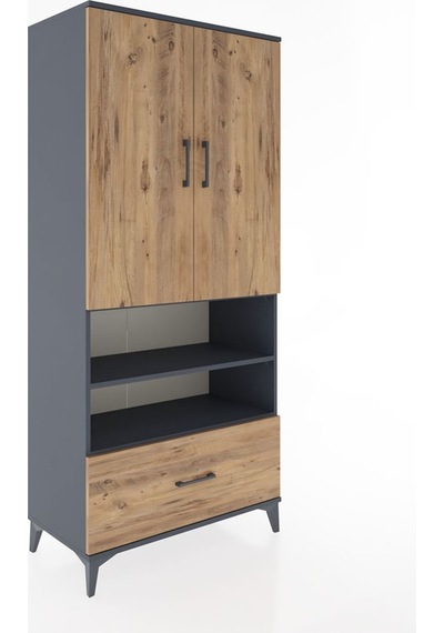 Hyperion Dolap 5 Raflı Tek Çekmeceli 2 Kapaklı 88x44x195 Antrasit-çam Antrasit