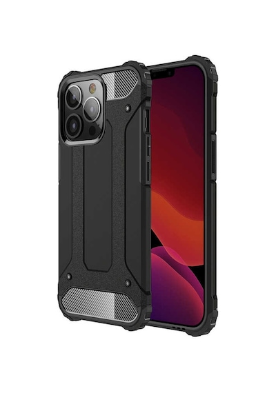 Noktaks - Apple Uyumlu iPhone 13 Pro Max - Kılıf Çift Katman Zırh Tank Crash Military Kapak - Siyah