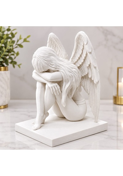 3d Melek Heykeli Kanatlı Diz Çöken Melek Biblo Dekoratif Heykel - 15 Cm 15x12