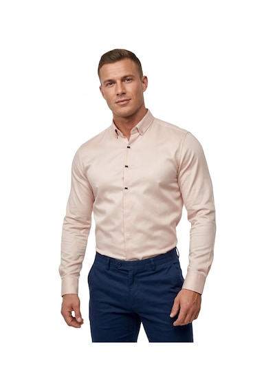 Deepsea Bej Slim Fit Likralı Kolay Ütülenebilir Gizli Düğmeli Erkek Gömlek 2602614