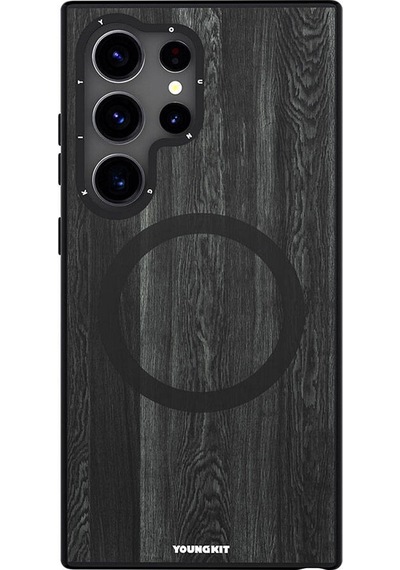 Galaxy S24 Ultra Uyumlu Kılıf Magsafe Şarj Özellikli Youngkit Wood Forest Serisi Kapak Gri