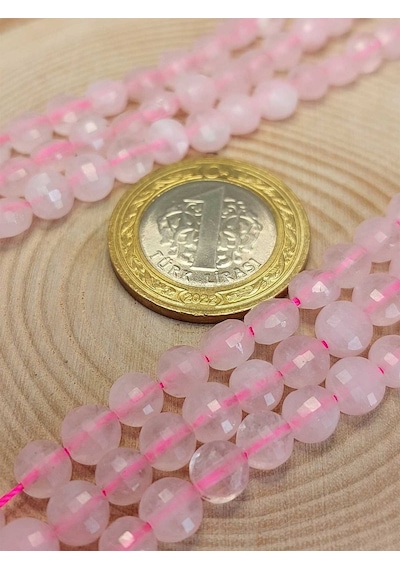 Pembe Kuvars Taşı Yassı Faset Kesim Kolye 6x4mm Sabit Klipsli Kırmızı