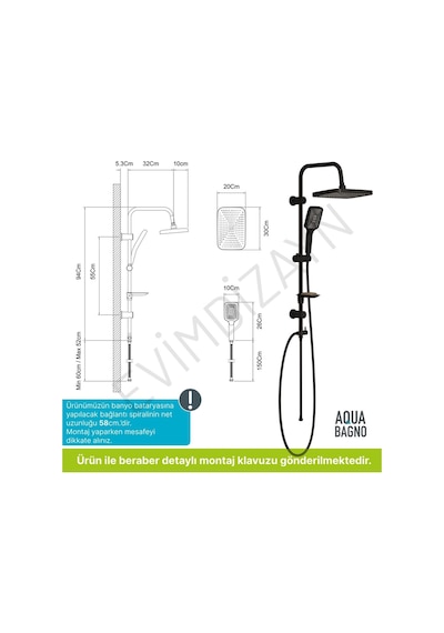 Aqua Bagno Mega Kare Tepe Robot Duşu Seti - Mat Siyah