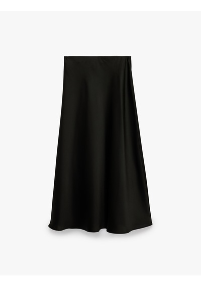 Koton Normal Bel Kloş Midi Saten Etek Siyah 7wak70146uw