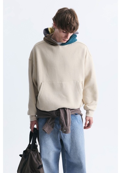 Vamos Boxy Fit Kapüşonlu Sweatshirt Bej