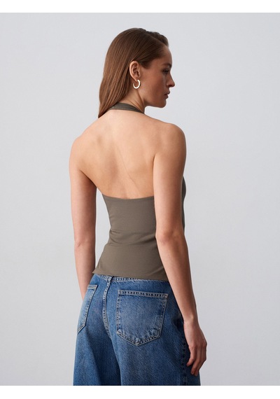 Dilvin 32726 Halter Yaka Top-haki