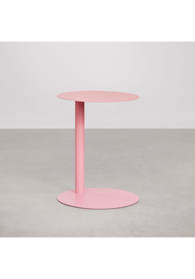 Paledin Design Magna Yan Sehpa Modern Yuvarlak Çelik Koltuk Yanı Sehpası Granit Grisi 40x40x50 Cm Pembe