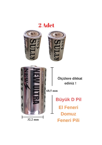 2 Adet D Pil El Feneri Radyo Domuz Feneri Pili Ölçüyü Dikkate Alınız 32mmx60mm