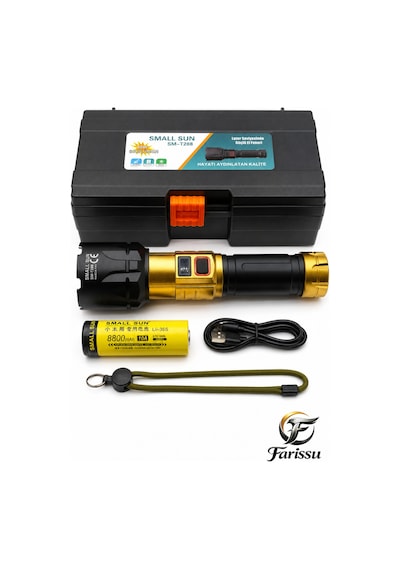 Small Sun Sm-t288 50w 5000 Lümen Dijital Ekranlı Şarjlı El Feneri - 8800mah Pil Siyah