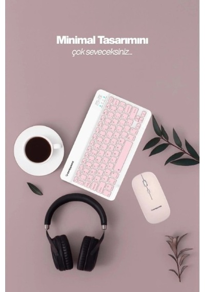 Pembe Kablosuz Klavye Ve Mouse Seti Renkli