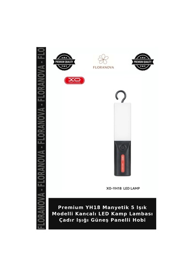 Premium Yh18 Manyetik 5 Işık Modelli Kancalı Led Kamp Lambası Çadır Işığı Güneş Panelli Hobi