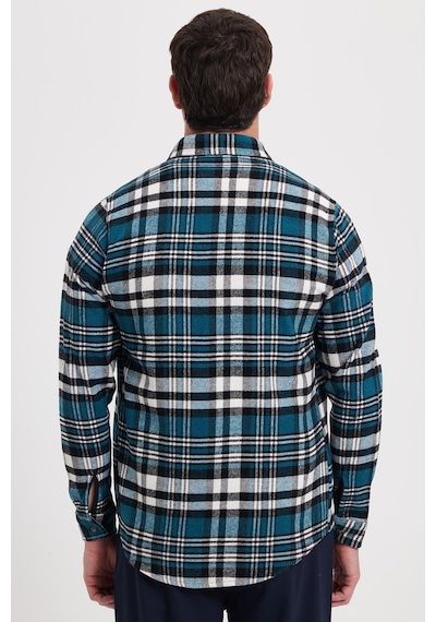 Tudors Erkek Slim Fit Dar Kesim Kareli Kışlık Oduncu Gömlek-42341 Petrol