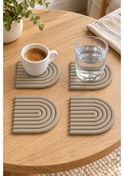 Mını Arch Gökkuşağı %100 Silikon Bardak Altlığı 8 Cm 4'lü Set Bej Çok  Renkli