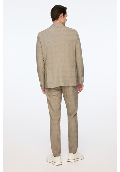 Morven Erkek Kahve Poliviskon Trend Ekoseli Slim Fit Mono Yaka Ceket 26ms002015400 Kahve